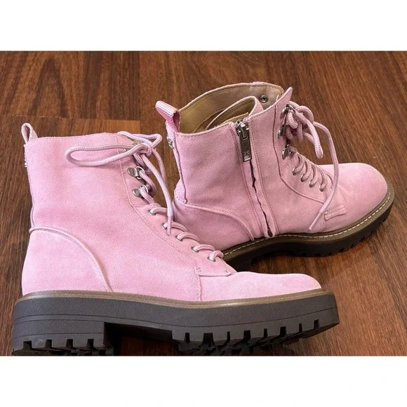 Sam Edelman Women's Lue Lace-Up Combat Boots Suede Pink Size 8 - Picture 4 of 11